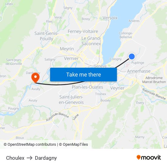 Choulex to Dardagny map