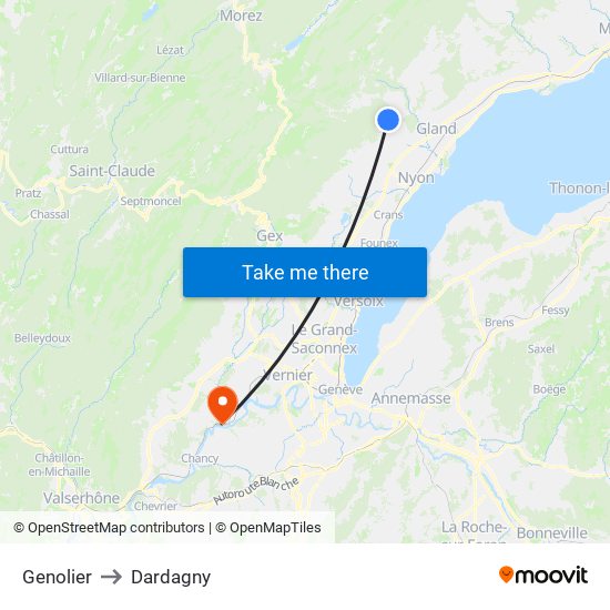 Genolier to Dardagny map