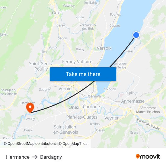 Hermance to Dardagny map