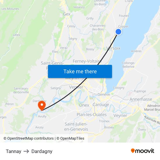 Tannay to Dardagny map