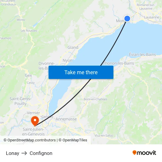 Lonay to Confignon map