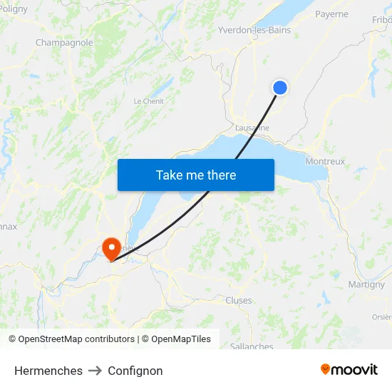 Hermenches to Confignon map