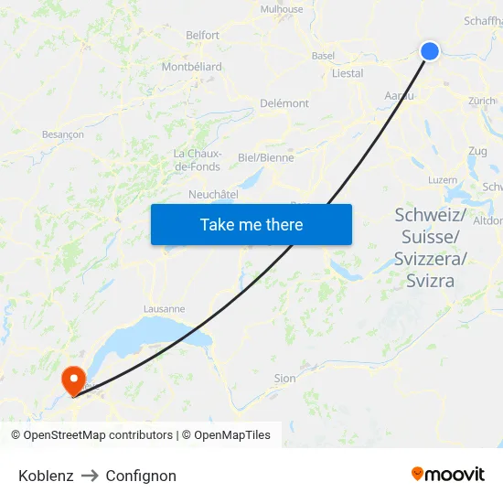 Koblenz to Confignon map