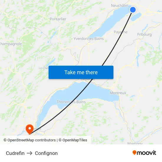 Cudrefin to Confignon map