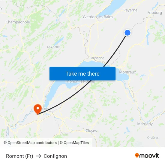 Romont (Fr) to Confignon map