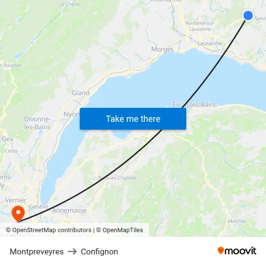 Montpreveyres to Confignon map