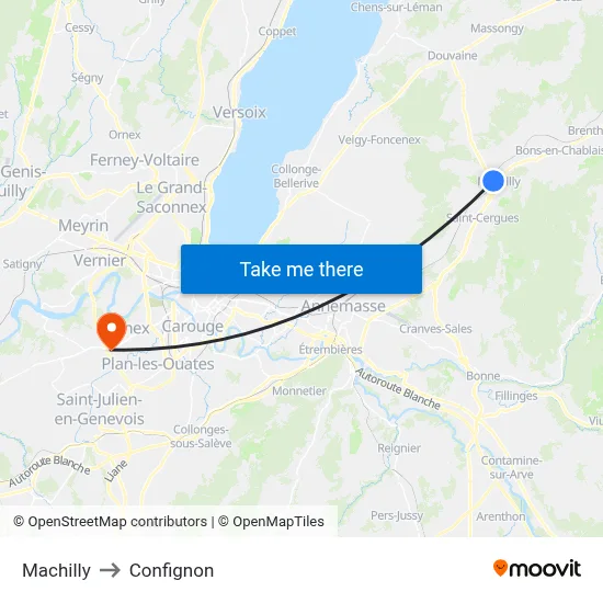 Machilly to Confignon map
