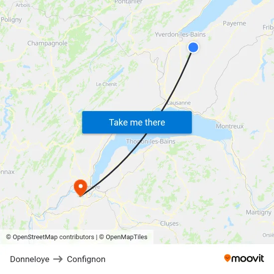 Donneloye to Confignon map