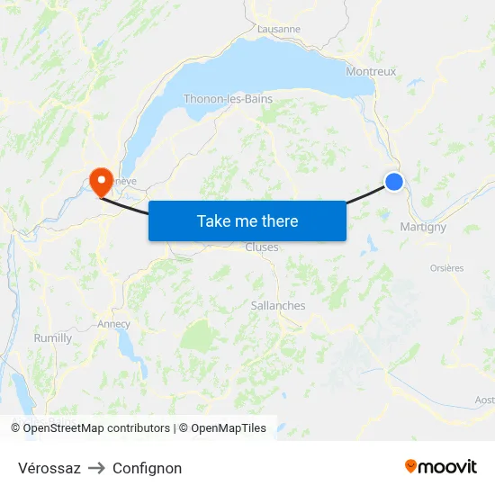Vérossaz to Confignon map