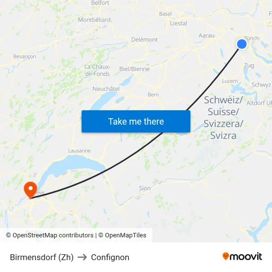 Birmensdorf (Zh) to Confignon map
