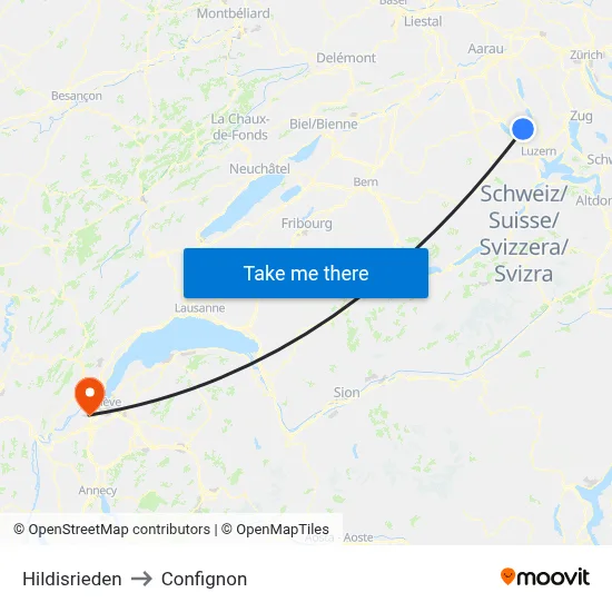 Hildisrieden to Confignon map
