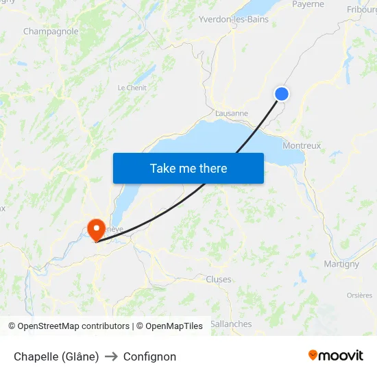 Chapelle (Glâne) to Confignon map