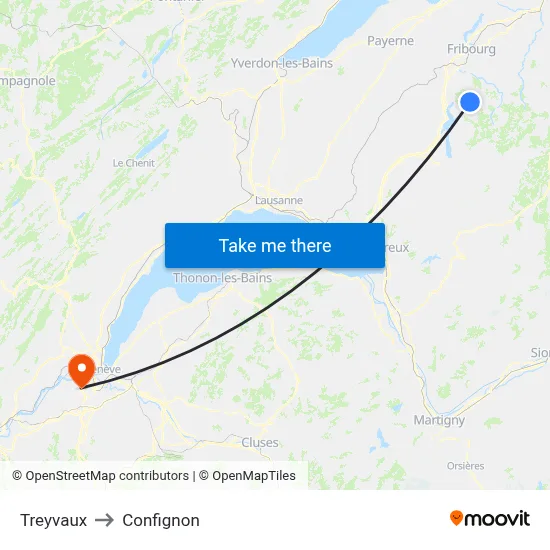 Treyvaux to Confignon map