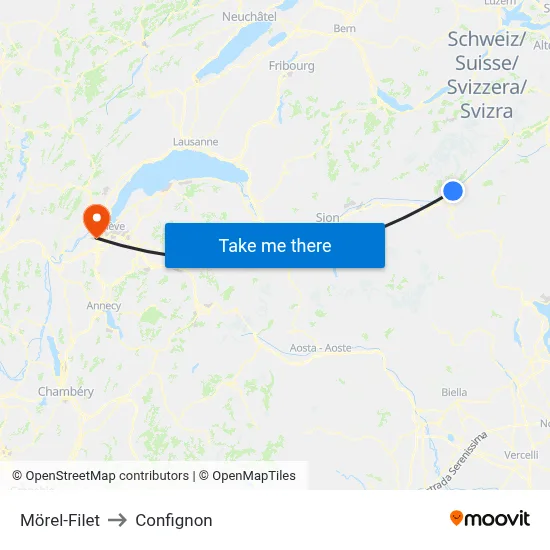 Mörel-Filet to Confignon map