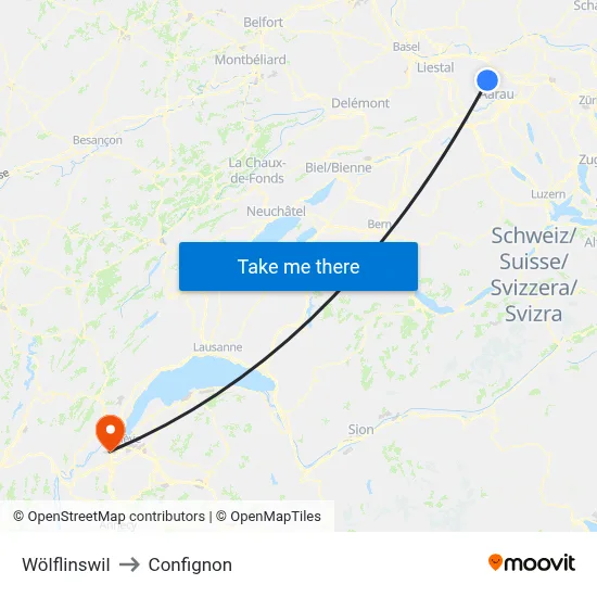 Wölflinswil to Confignon map