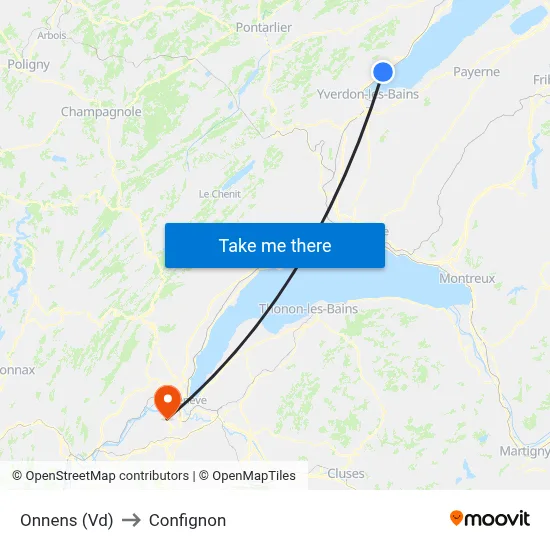 Onnens (Vd) to Confignon map