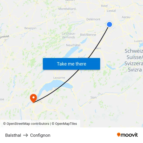 Balsthal to Confignon map