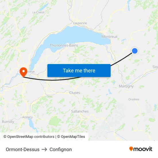 Ormont-Dessus to Confignon map
