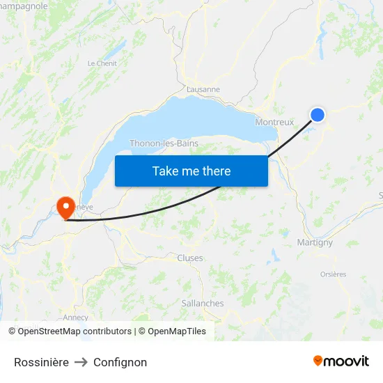Rossinière to Confignon map
