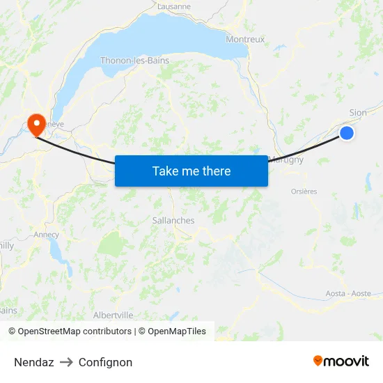 Nendaz to Confignon map