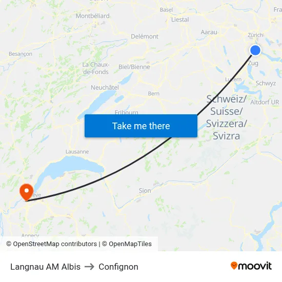 Langnau AM Albis to Confignon map