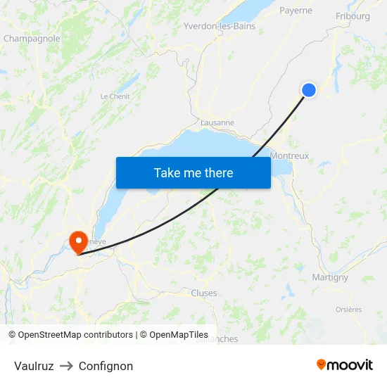 Vaulruz to Confignon map