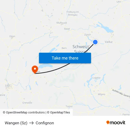 Wangen (Sz) to Confignon map