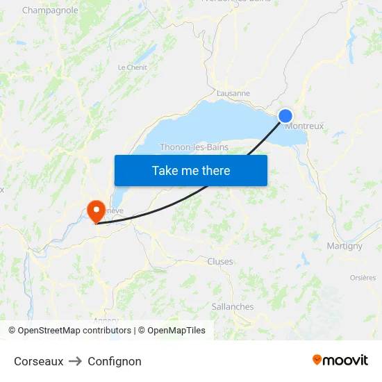 Corseaux to Confignon map