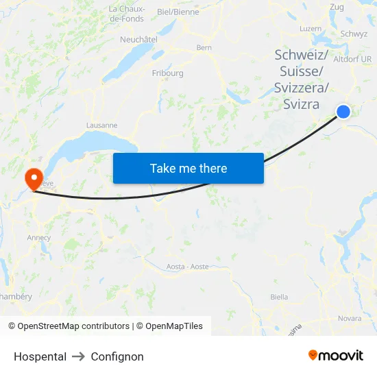 Hospental to Confignon map