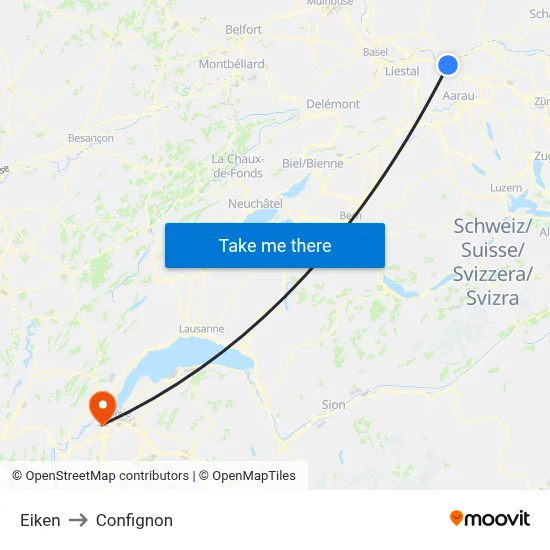 Eiken to Confignon map
