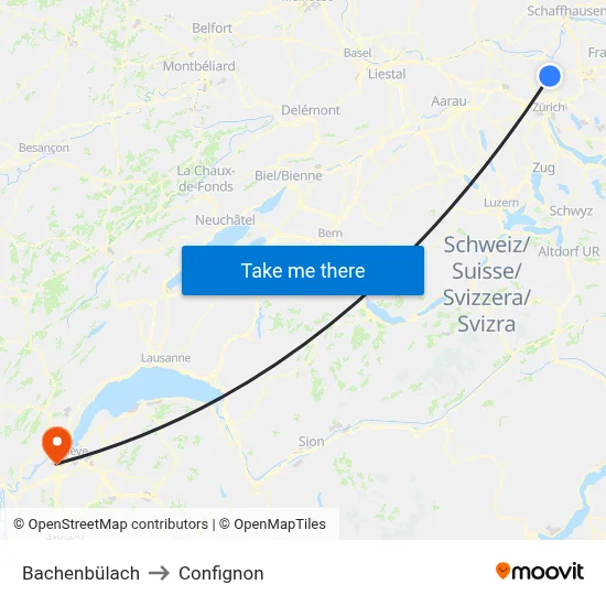 Bachenbülach to Confignon map