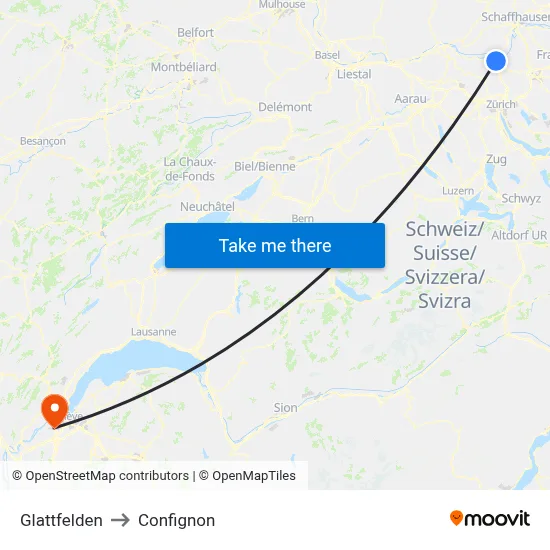 Glattfelden to Confignon map