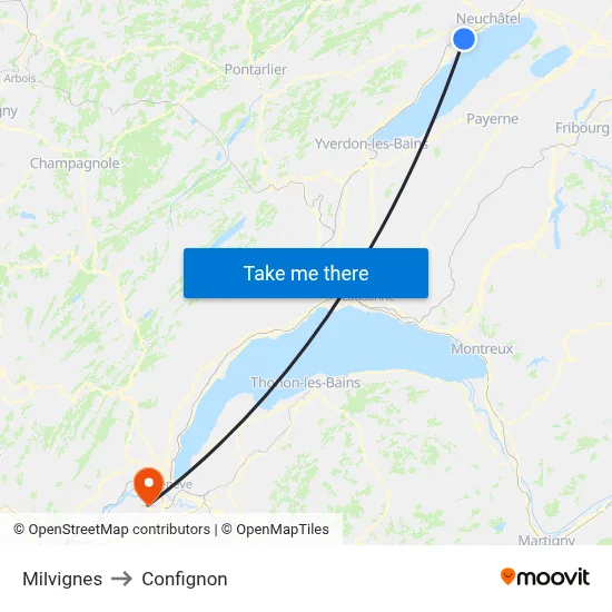 Milvignes to Confignon map