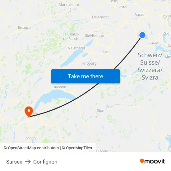 Sursee to Confignon map