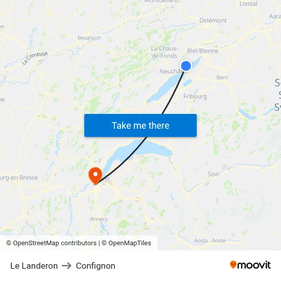 Le Landeron to Confignon map