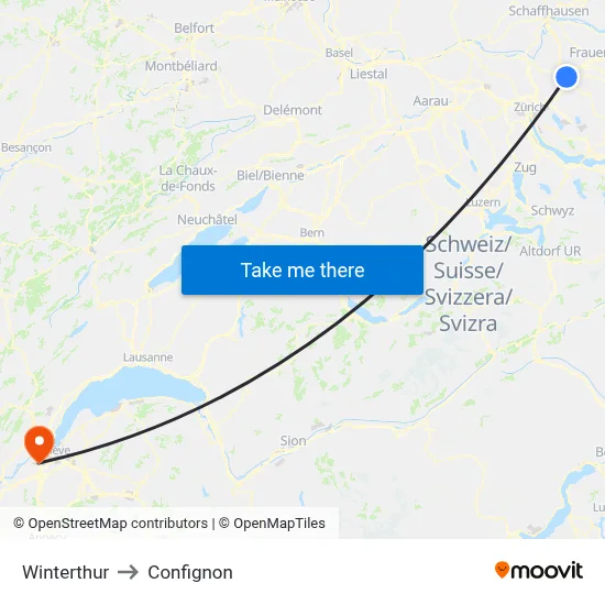 Winterthur to Confignon map