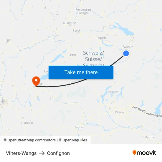 Vilters-Wangs to Confignon map