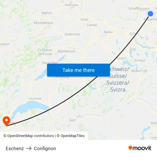 Eschenz to Confignon map