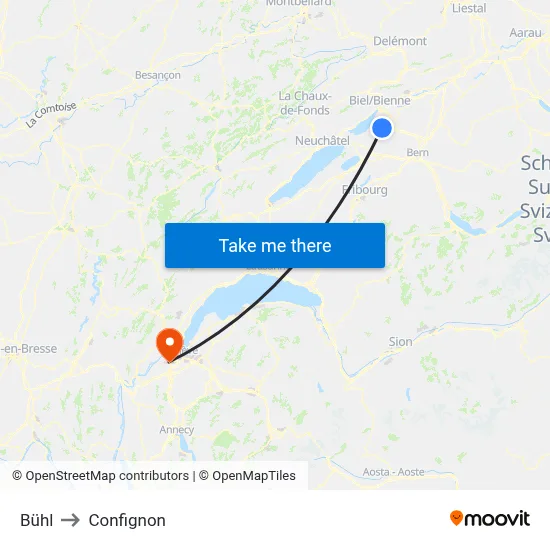 Bühl to Confignon map