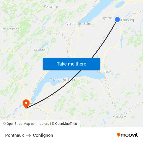 Ponthaux to Confignon map