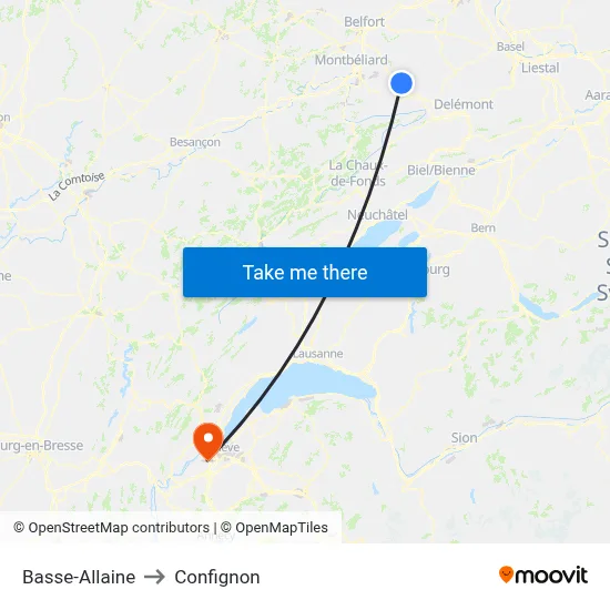 Basse-Allaine to Confignon map