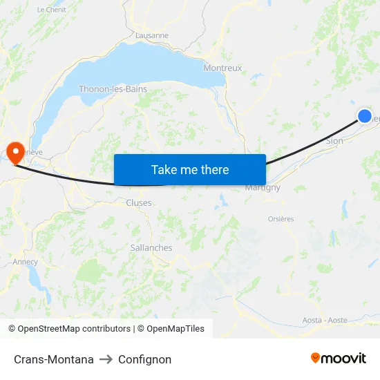 Crans-Montana to Confignon map