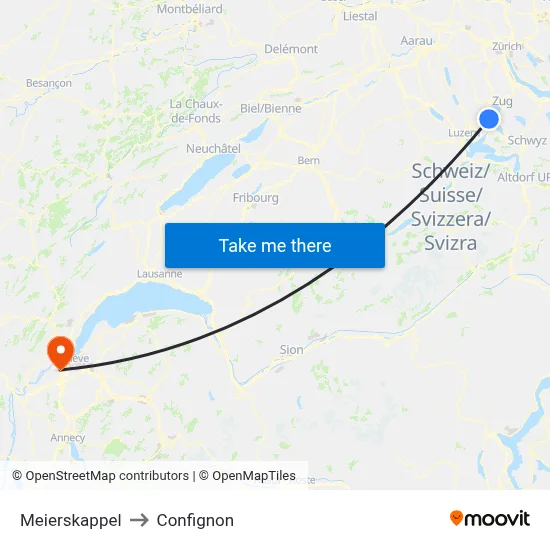 Meierskappel to Confignon map