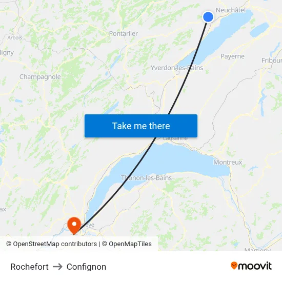 Rochefort to Confignon map