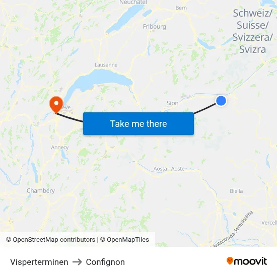 Visperterminen to Confignon map
