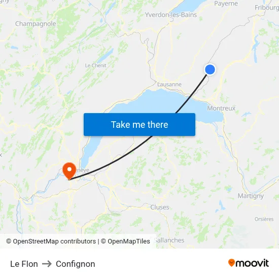 Le Flon to Confignon map