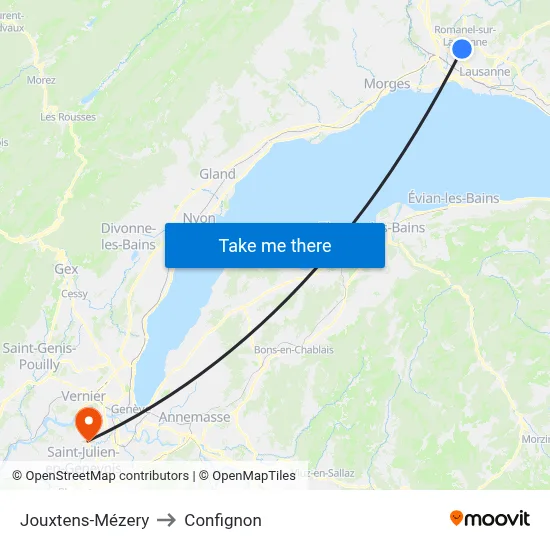 Jouxtens-Mézery to Confignon map
