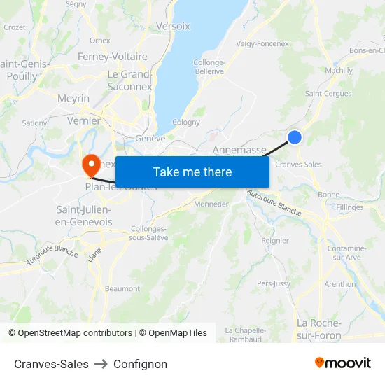 Cranves-Sales to Confignon map