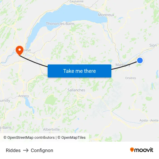 Riddes to Confignon map