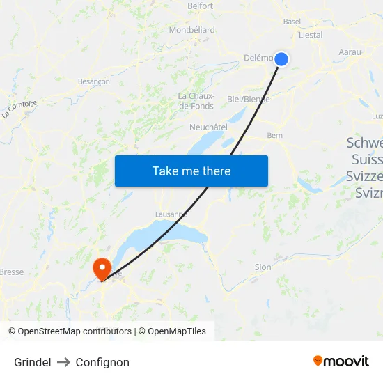Grindel to Confignon map